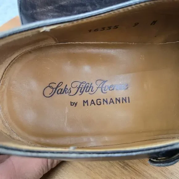 Magnanni Saks Fifth Avenue Men 9M Efren Gray Patina Monk Strap Loafer Dress Shoe